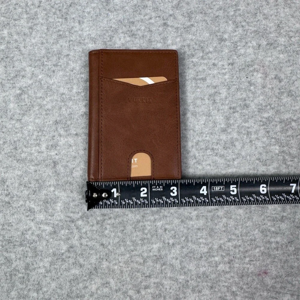 VULKIT Men's Slim Bifold Wallet Brown RFID Blocking Minimalist Card Holder